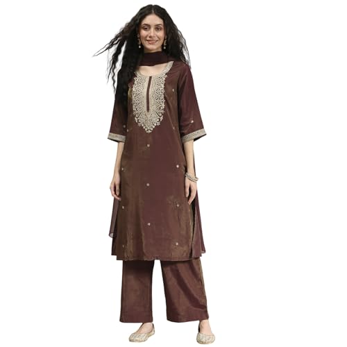 Biba Women's Viscose Kurta Set (SKDASRTFES30266AW25WNE_Wine