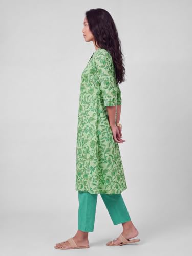Max Women Floral Print Kalidar Kurta Set(Green_M)