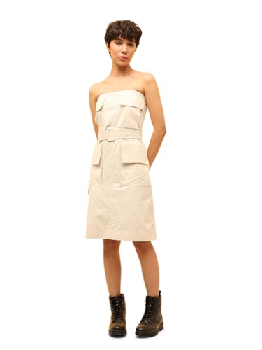 ONLY Women Fit and Flare Beige Dress with Belt