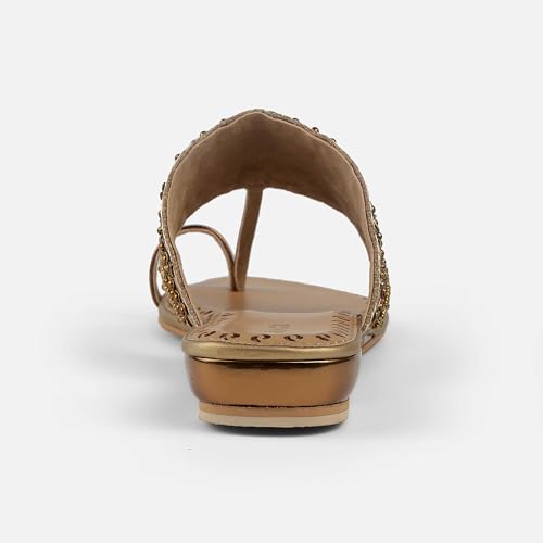Mochi Women Gold Chappals UK/5 EU/38(35-2114)