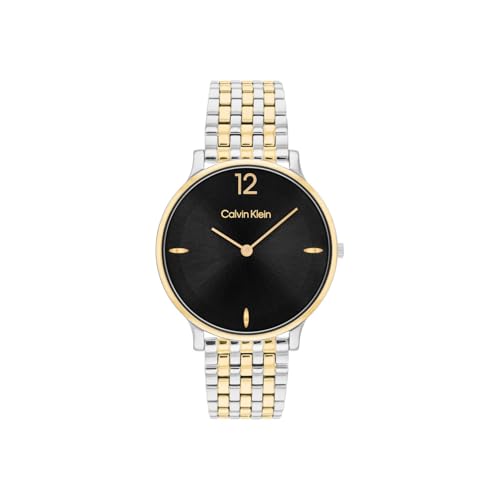 Calvin Klein Luxe Qtz Basic Slim Black Round Dial Gold Bracelet Watch for Women- 25100171