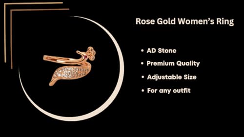 Nilu's Collection Rose Gold Plated Elegant American Diamond Studded Sparkling Adjustable Finger Ring for Women and Girls (Style 5)