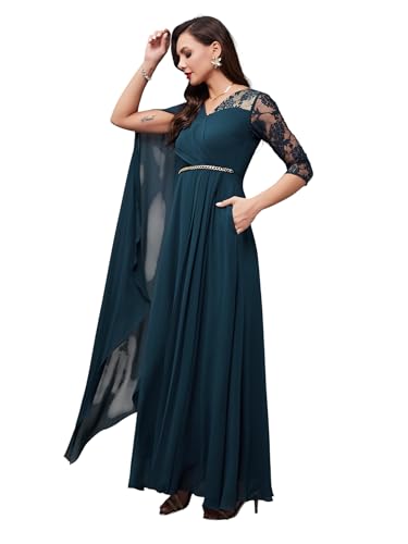 Miss Chase Women's V-Neck Asymmetric Self-Designed Georgette Maxi Dress (MCSS24D97-12-TUE-08, Gulf Teal, 3XL)