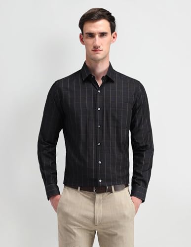 Arrow Men Grey Checkered Spread Collar Full Sleeve Formal Cotton Slim Fit Shirt (ARAISH0360_Grey_40)