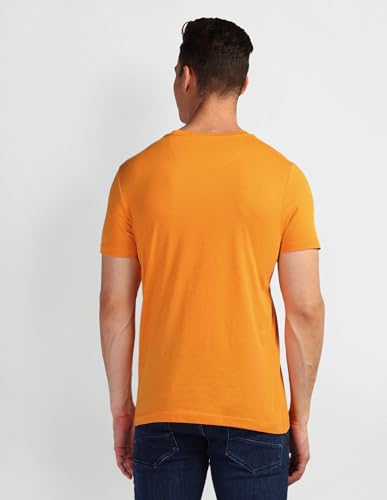 U.S. POLO ASSN. Mens Solid Half Sleeve Graphic Round Neck T-Shirts (UDTSHS0879_Orange_M)