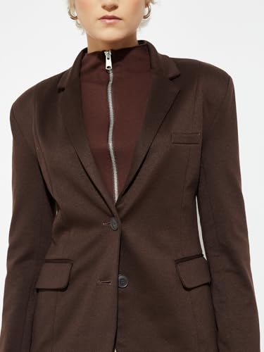 Max Alaya F x URB_N Women Textured Regular Fit Blazer (Brown_L)
