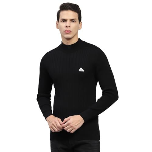 Monte Carlo Mens Black Solid High Neck Full Sleeve Pullover (1240567TN-118-46)