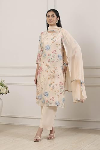 Biba Women Beige Viscose Blend Straight Suit Set_34