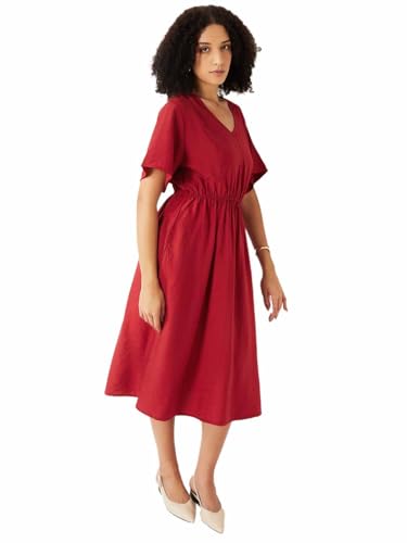 Max Women Solid A-line Dress (Red_XS)
