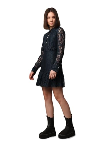ONLY Women Self Design Fit and Flare Party Blue Fit and Flare Dress