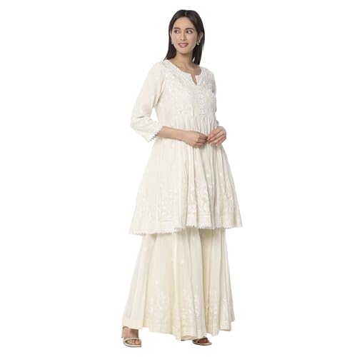 Biba Women's Pure Cotton Kurta Set (SKDNKSI10473SS25OWHT_Off White