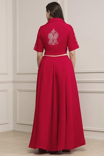 BIBA Women Fuchsia Viscose Rayon Kalidar Lehenga Set_32
