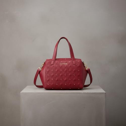 Caprese Rain Medium Satchel Bag for Women with Adjustable & Detachable Strap | Versatile Shoulder, Crossbody & Handheld Bag with Multi-Compartments for Work and Travel (Cherry Lacquer)