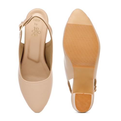 Tresy by tresmode Women Heels Backstrap Beige Sandals | Fashionable | Comfortable | Versatile | Elegant | Sleek And Durable | 7 UK