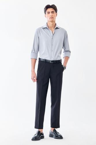 SNITCH Men Formal Shirt | Slim Fit Full Sleeve Spread Collar Solid Design | Premium Polyester Viscose Blend & Wrinkle-Resistant Fabric for Office & Special Occasions | Light Grey