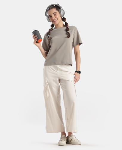 Jockey WZ30 Women Microfiber Fabric Oversized Cargo Utility Pants with Inner Drawstrings_Egret_XXL