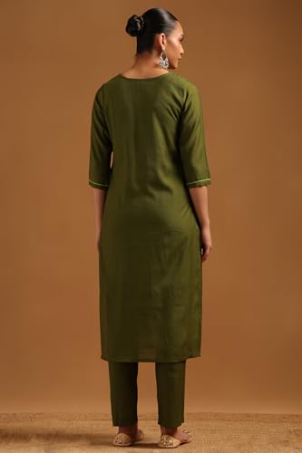 Soch Womens Olive Desert Storm Solid Kurta Set With Beads