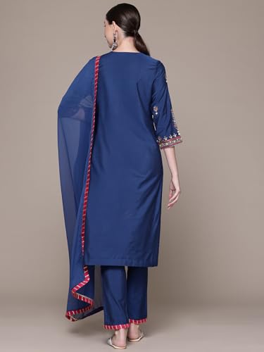 Aarke Ritu Kumar Blue Pearl Petal Solid 3/4Th Sleeve Kurta With Pant And Dupatta