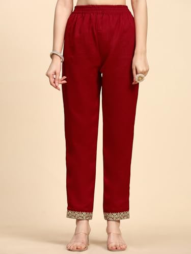 TRENDMALLS Women's Vichitra Silk Embroidery Salwar Suit Set for Women (G225-Red-XL-)