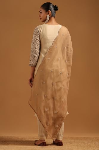 Soch Womens Beige Mul Chanderi Botanical Salwar Suit With Machine Embroidery and Thread Work
