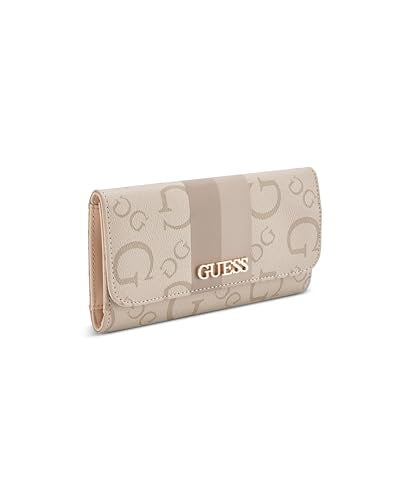 Guess Taupe Printed Snap Button Wester Slim Clutch Tri-Fold Wallet