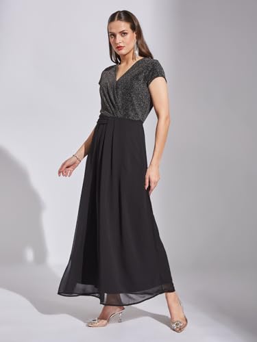 Latin Quarters Women Black Cap Sleeve Solid Dress_M