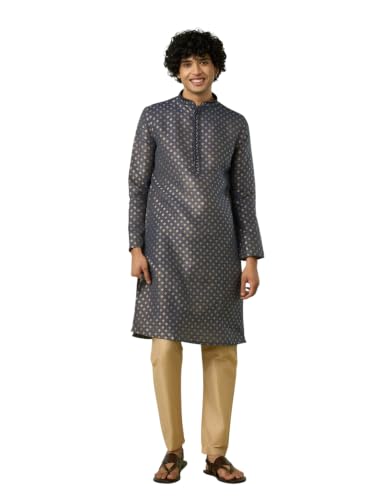 DIWAS BY MANYAVAR Men's Art Silk Printed Festive Kurta Set (2pc) (Blue, XXL)