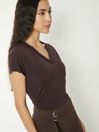 Max Women Solid T-Shirt (Brown_S)