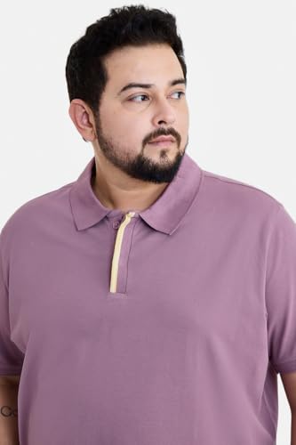 SNITCH Men Plus Size T-Shirt | Modern Zip Neck Polo with Half Sleeves & Regular Fit | Breathable Cotton Lycra Blend Fabric with Stretchy Finish for Smart Casual & Holiday Wear | Mauve