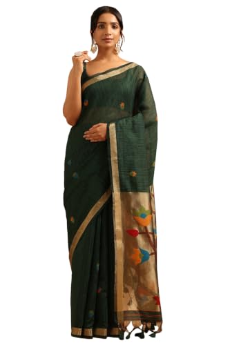 Soch Womens Green Organza Woven Design Saree
