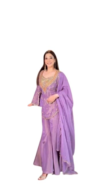 TILKI FASHION Women's Shimmer Embroidered Sharara Suit Set with Dupatta