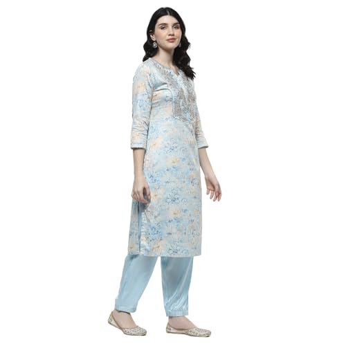 Rangriti Women Blue Cotton Straight Kurta Set_40