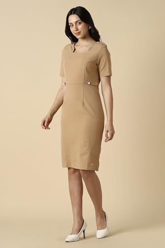 Women Beige Solid Formal Dress