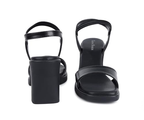 LOUIS STITCH Black Stylish Block Heel Sandals for Women with Elastic Strap Support (LD07-BHELJB105)