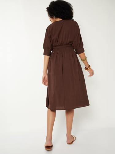 Max Women Textured A-line Midi Dress (Brown_M)