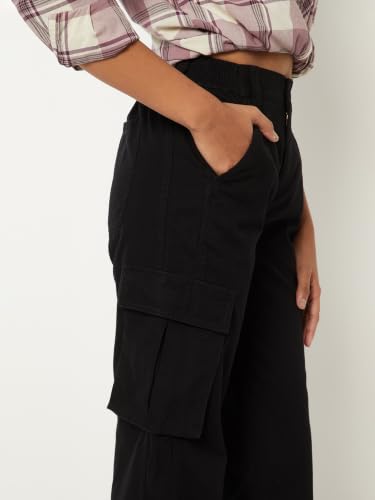 Max Women Solid Cargo Jeans (Black_XL)