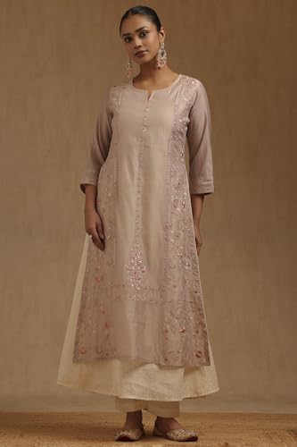 Soch Womens Beige Chanderi Floral Printed Suit Set With Thread Work