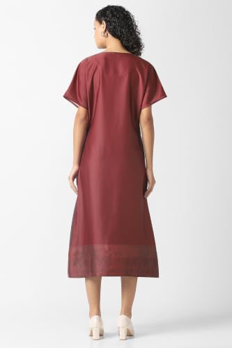 Women Maroon Print Calf-Length Party Dress