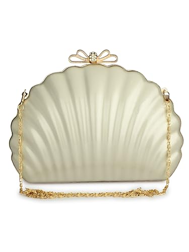 TOOBA Handicraft Women's Shell Clutch|Stylish Wedding, Cocktail, Party & Festive Bridal Gift Bag for Women & Girls (Golden Shell)