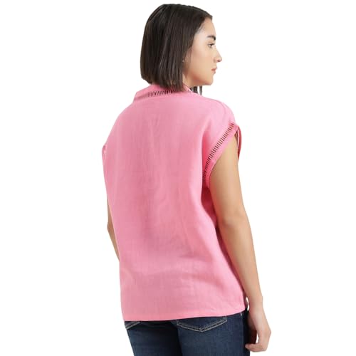 United Colors of Benetton Regular Fit V-Neck Self Design Top (Size : 2XL) - 26P5WVNTP301ILF3 Pink