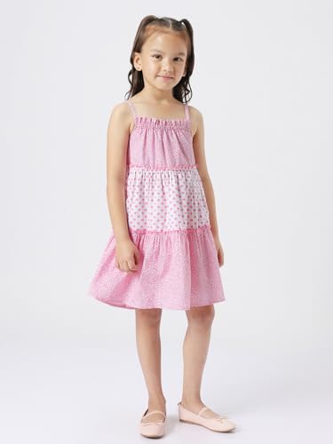 nauti nati Cotton Nautinati Girls' Printed Casual Dress Knee-Length NN321-518_Pink-White