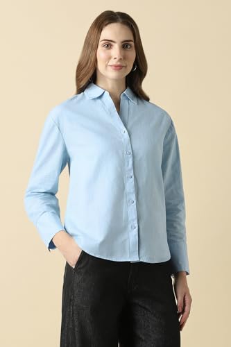 Women Light Blue Solid Long Sleeves Shirt