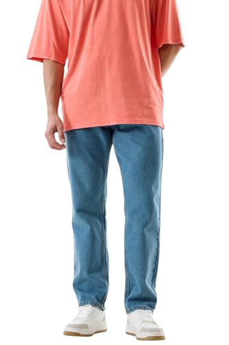 SNITCH Men Blue Jeans | Relaxed Fit Solid Pattern | 100% Cotton Smooth Texture & Durable Denim Weave | Casual & Street Wear for Everyday Comfort