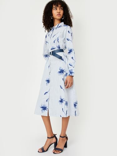 Max Women's Cotton A-Line Midi Dress (WB55002_Indigo