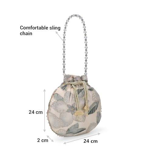 Metro Women Green Ethnic/Wedding Fabric Soft Body Dori closure Floral Handbags with (38-196)