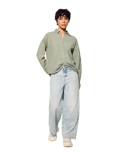ONLY Women Regular Fit Green Shirt