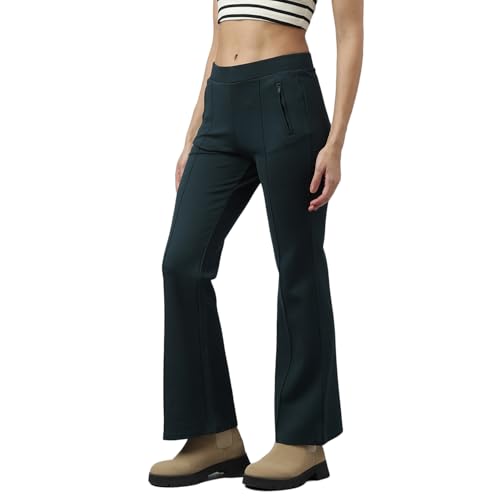 Latin Quarters Women Green Bottle Casual Solid High Rise Trousers_M