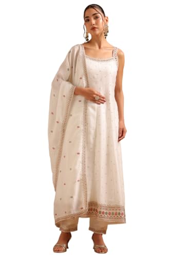 Soch Womens Off White Vichitra Embroidered Sequin Detail Salwar Suit