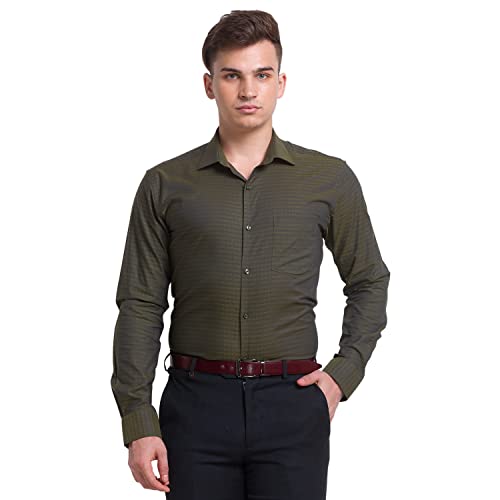 Park Avenue Fancy Green Shirt (Size: 46)-PISX00383-N9