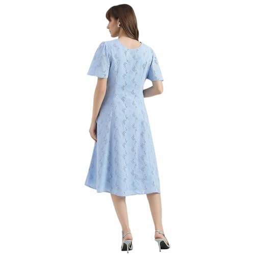 United Colors of Benetton Regular Fit V-Neck Schiffli Embroidered Dress (Size : M) - 26P4WVNDRS83I51B Blue
